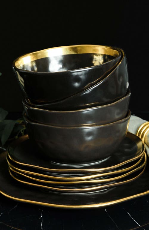 Stone Lain Florian Porcelain 16-piece Dinnerware Set In Black