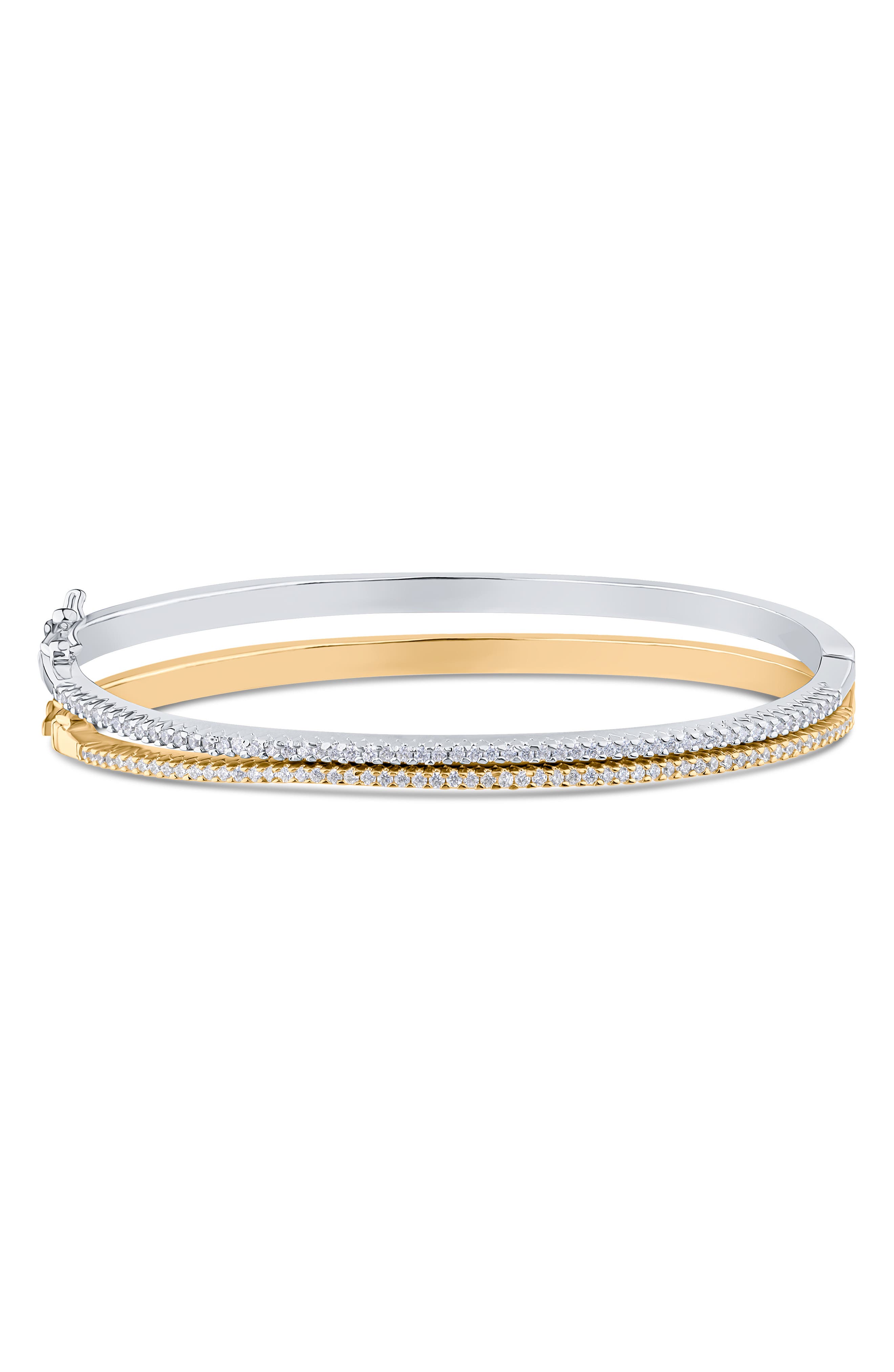 JARDIN Set of 2 Two-Tone Pavé Cubic Zirconia Bangle Bracelets