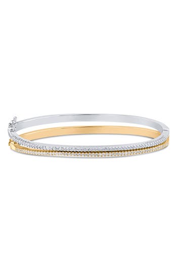 Jardin Set Of 2 Two-tone Pavé Cubic Zirconia Bangle Bracelets In Gold