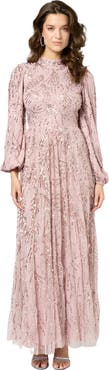 MARYISA Occasion Modest Embellished Sequin Beaded High Neck Evening Dress