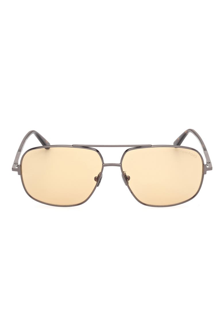 Tex 62mm Navigator Sunglasses, Main, color, SHINY GUNMETAL /BROWN