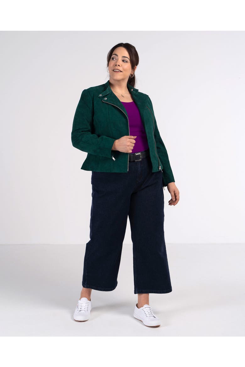 Hudson Suede Biker Jacket, Alternate, color, Blue Spruce