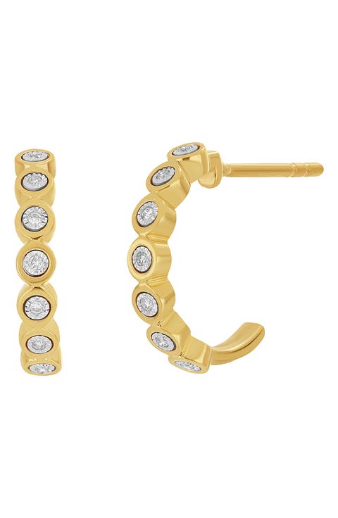 Bezel Set Diamond Hoop Earrings - 0.04ct.