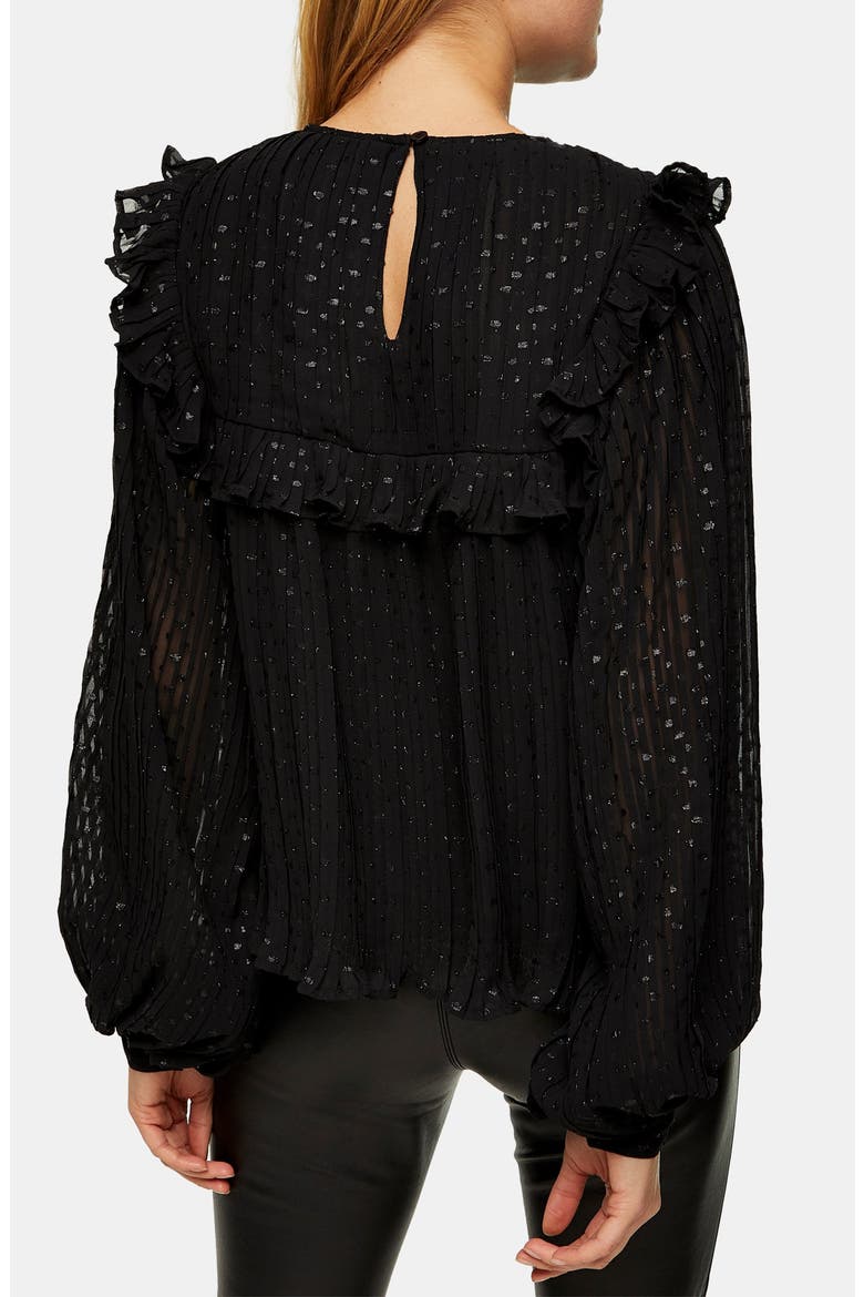 Metallic Dot Pleated Yoke Blouse, Alternate, color, BLACK