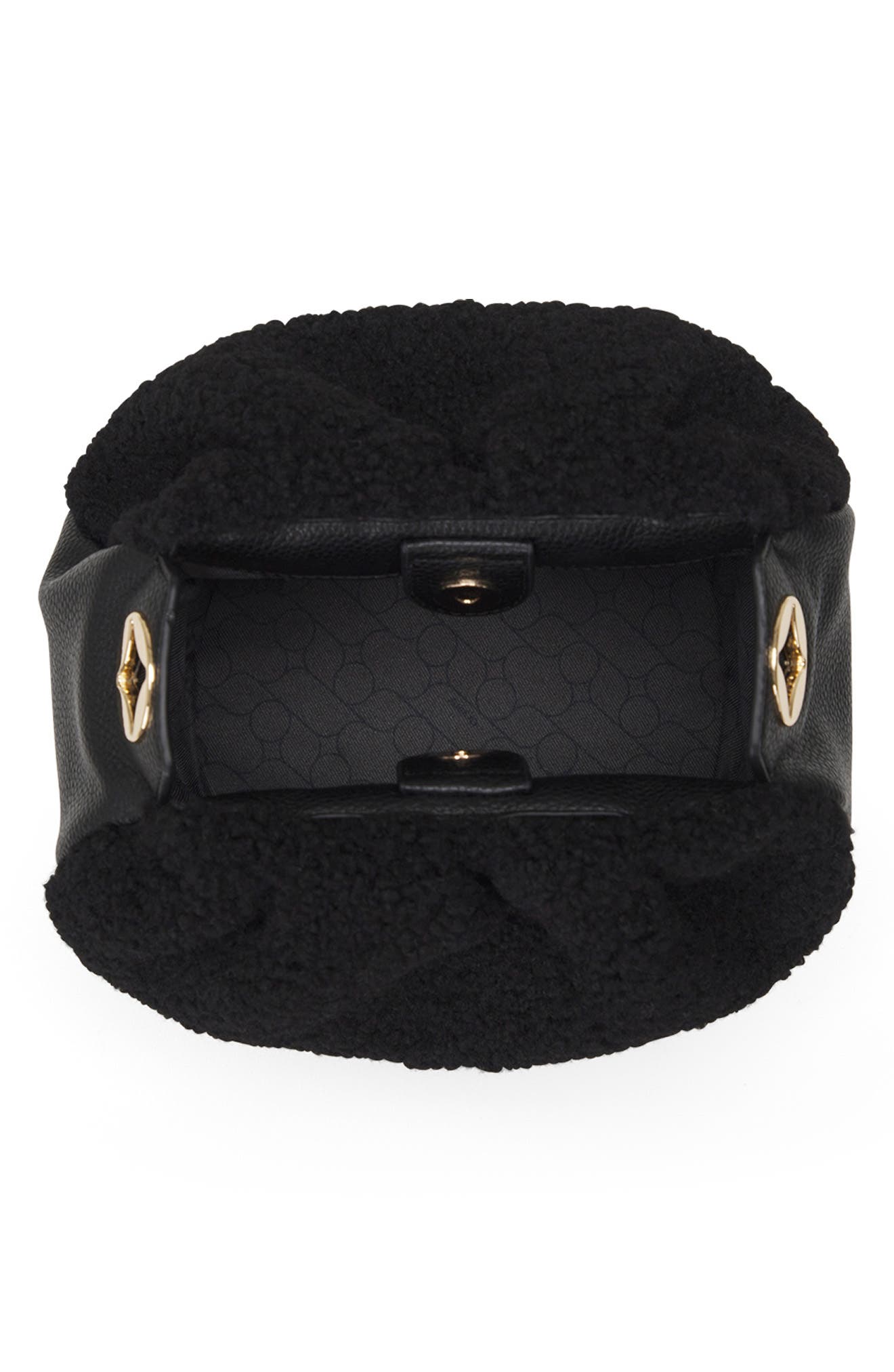 Oryany Selena Faux Shearling Bucket Bag, Alternate, color, Black