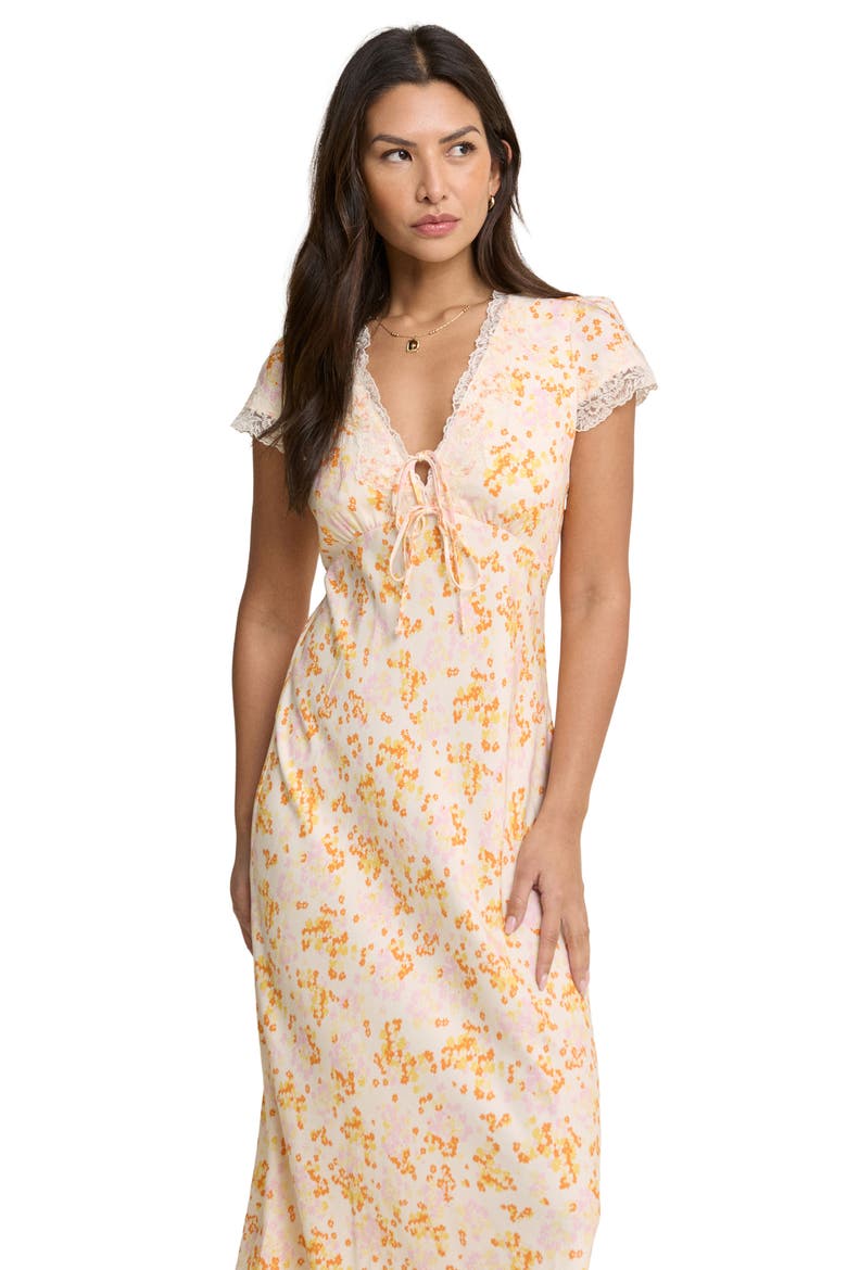 Aida Floral Midi Dress, Alternate, color, ORANGE