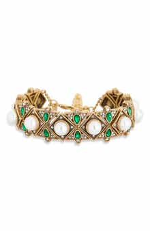 Kenneth Jay Lane Crystal & Faux Pearl Bracelet