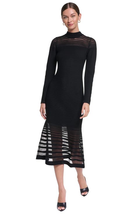 Long Sleeve Knit Maxi Dress with Sheer Detail