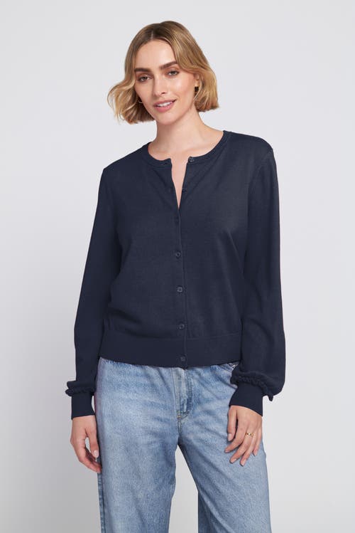 Elle Collection Fine Gauge Leight Weight Cardigan Sweater In Blue