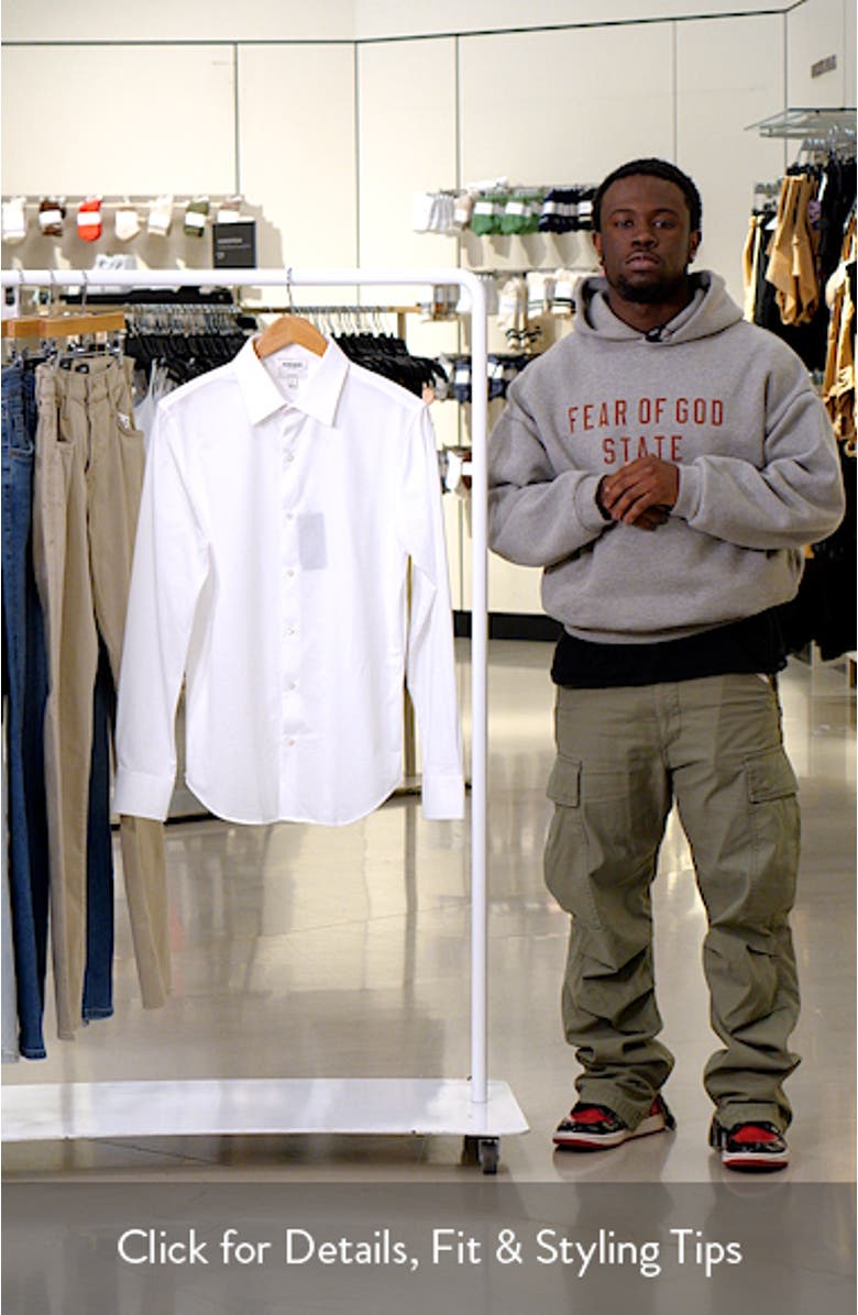 Tech Solid White Performance Cotton Blend Piqué Button-Up Shirt, sales video thumbnail