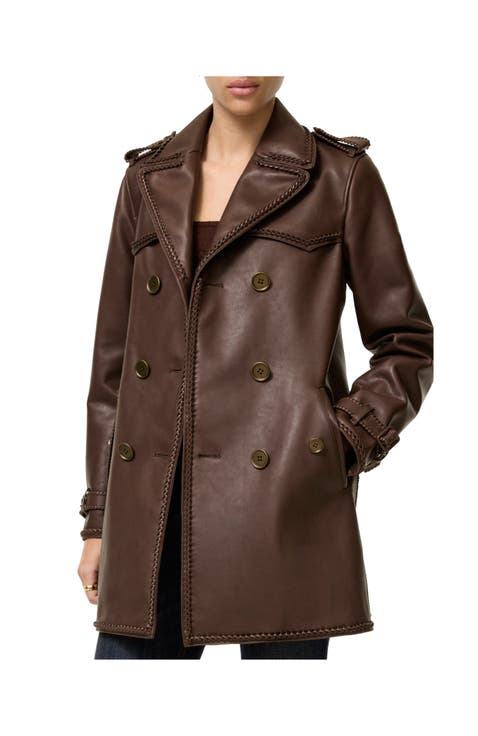 Short Fringed Leather Trench Coat