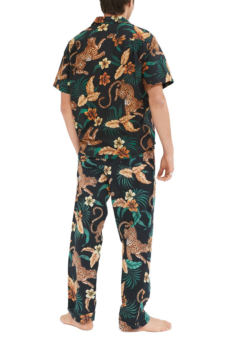 Cheetah Print Short Sleeve Cotton Pajamas, Alternate, color, BLACK/ YELLOW