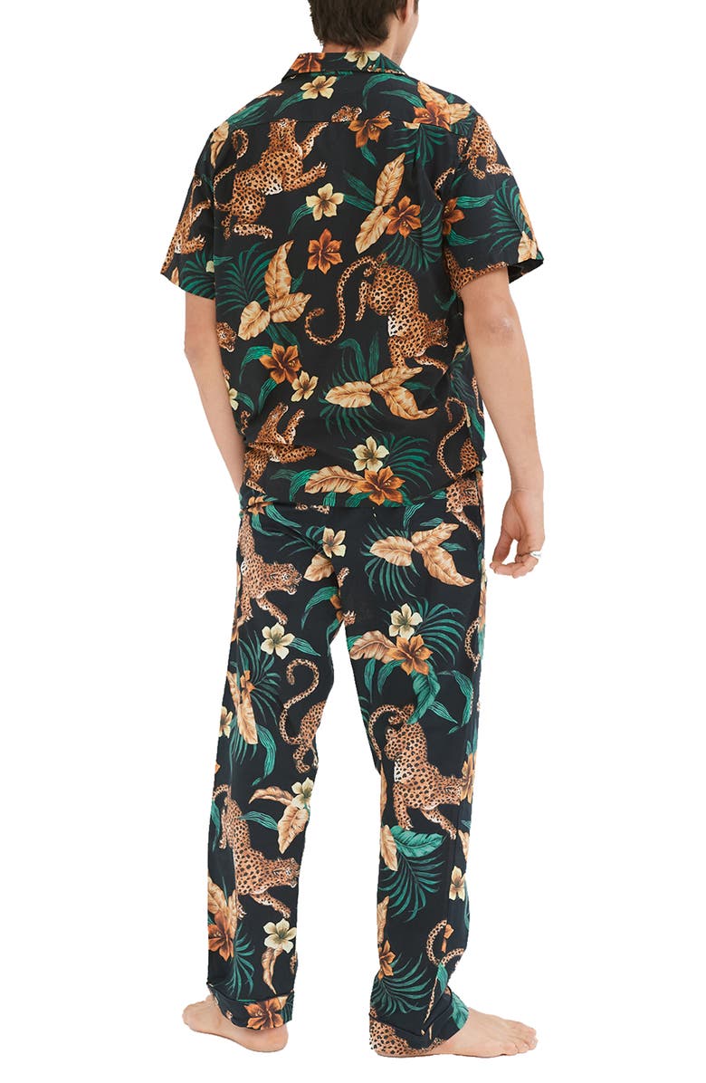 Desmond & Dempsey Cheetah Print Short Sleeve Cotton Pajamas, Alternate, color, Black/ Yellow