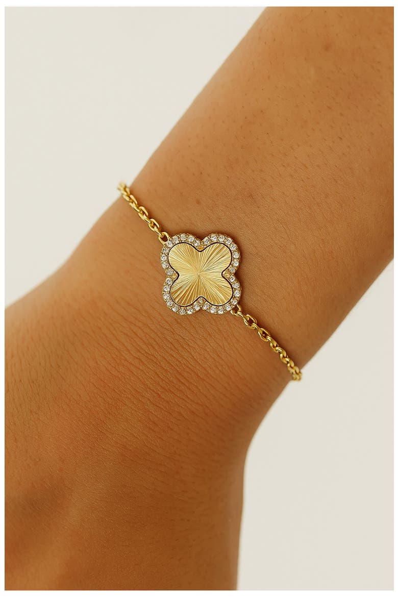 18K Gold Clad Pavé CZ Clover Charm Bracelet, Alternate, color, SATIN / CZ
