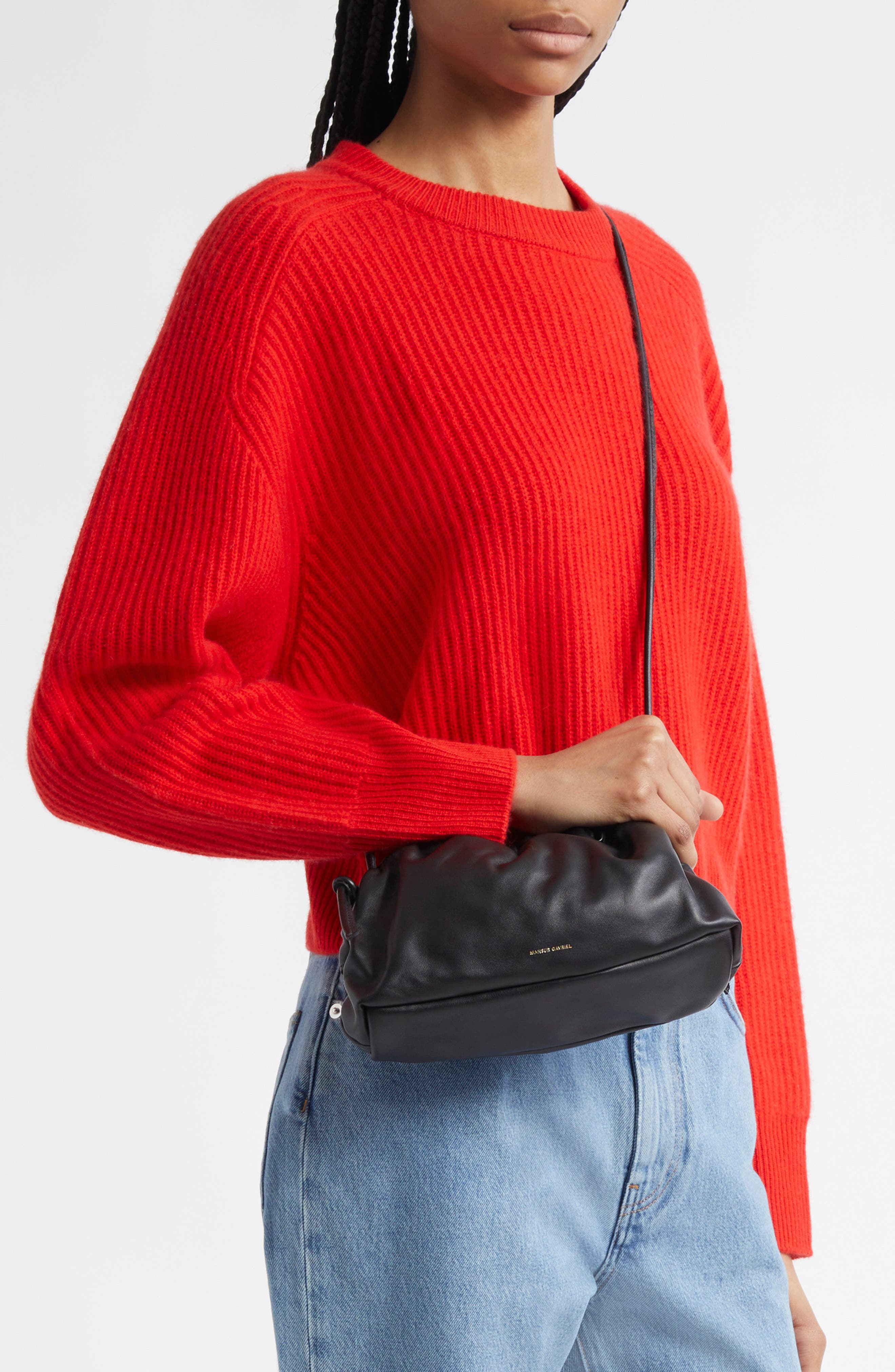 Mansur Gavriel Mini Cloud Leather Clutch, Alternate, color, Black/Flamma