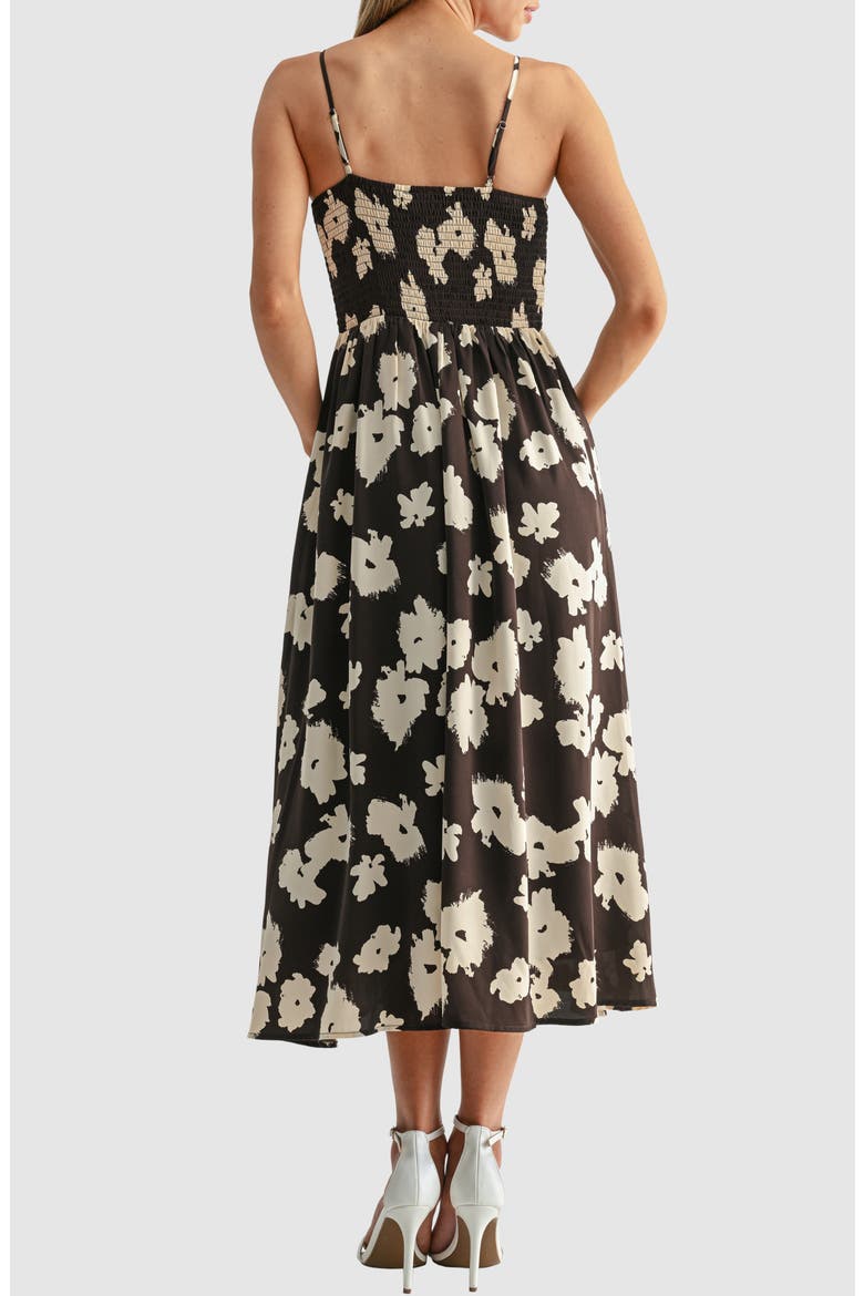 Floral Spaghetti Strap Midi Dress, Alternate, color, BROWN CREAM