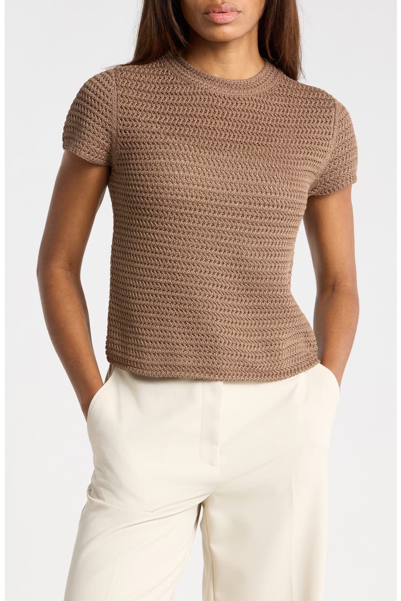 Cotton Crochet Crewneck T-Shirt, Main, color, DESERT WIND