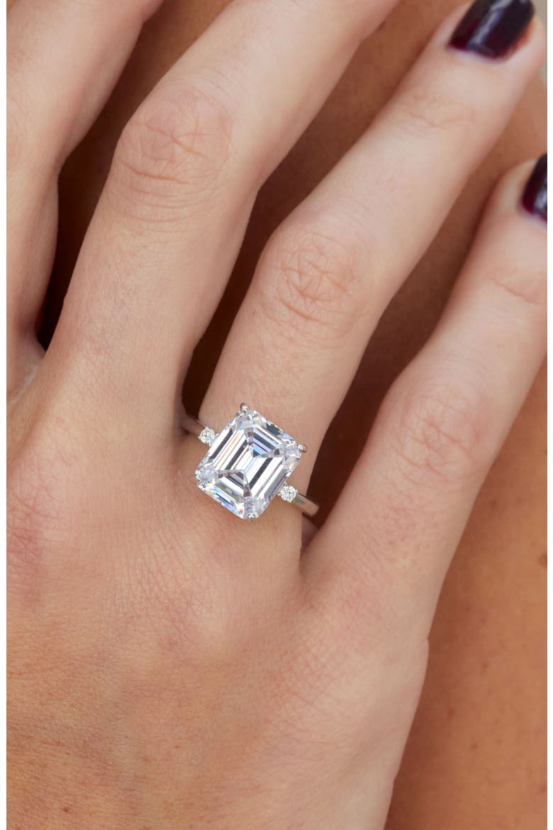 Emerald Cut CZ Ring, Alternate, color, WHITE