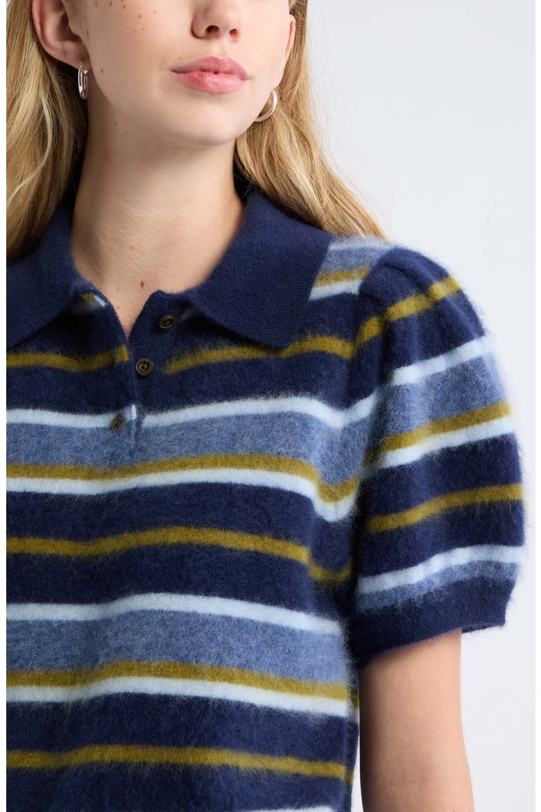 Brushed Wool & Cashmere Blend Polo Sweater, Alternate, color, BLUE MULTI STRIPE