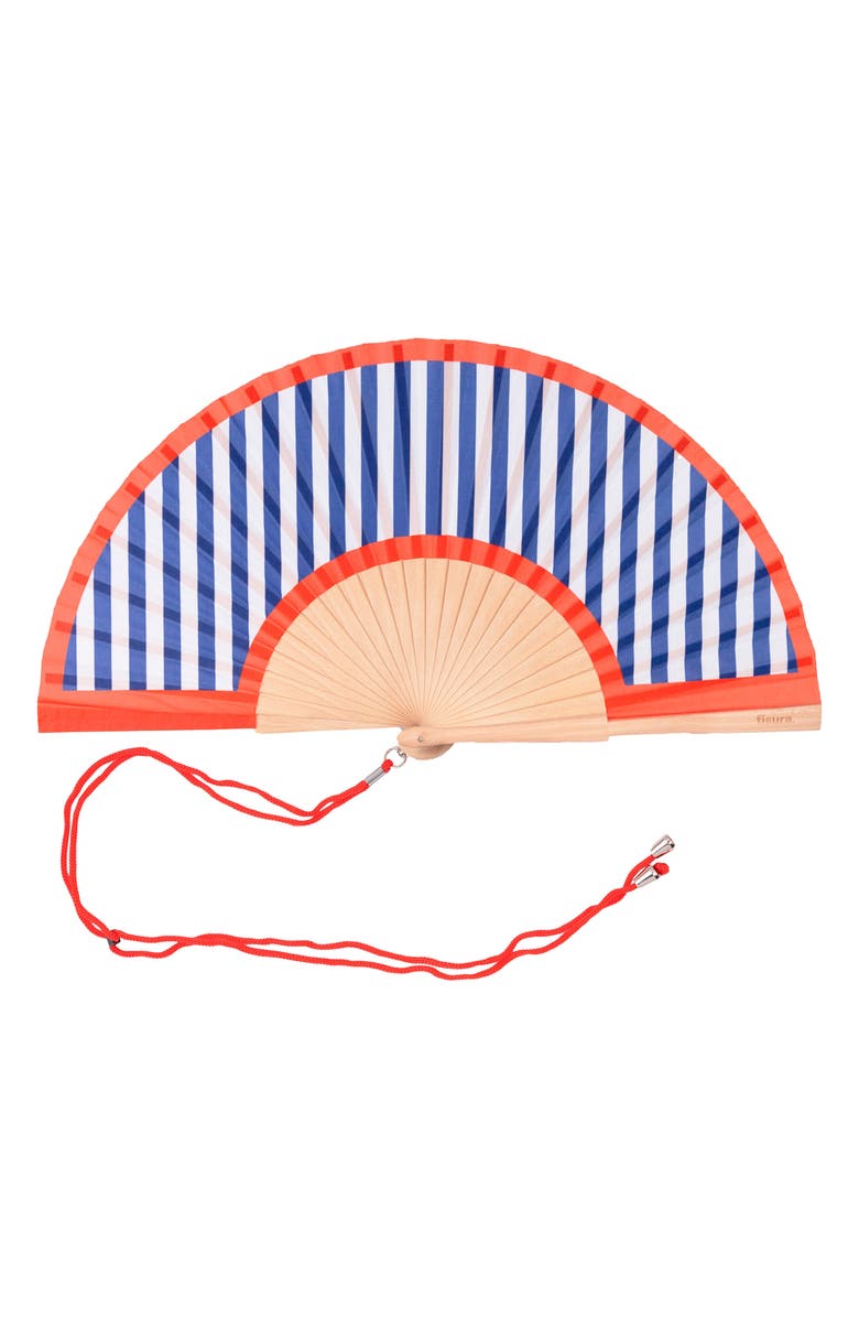 Fisura Stripe Foldable Hand Fan, Main, color, Red/ Blue