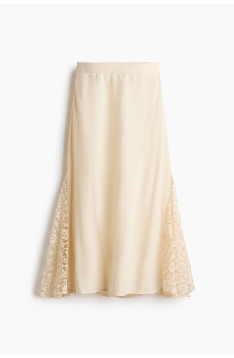 H&M Lace-panel Viscose Skirt, Main, color, Cream