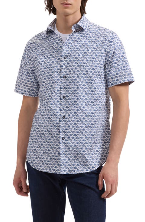 Orson Flamingo Print Short Sleeve Stretch Cotton Button-Up Shirt