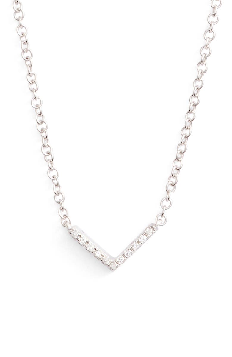 EF Collection Mini Chevron Diamond Pendant Necklace, Main, color, White Gold