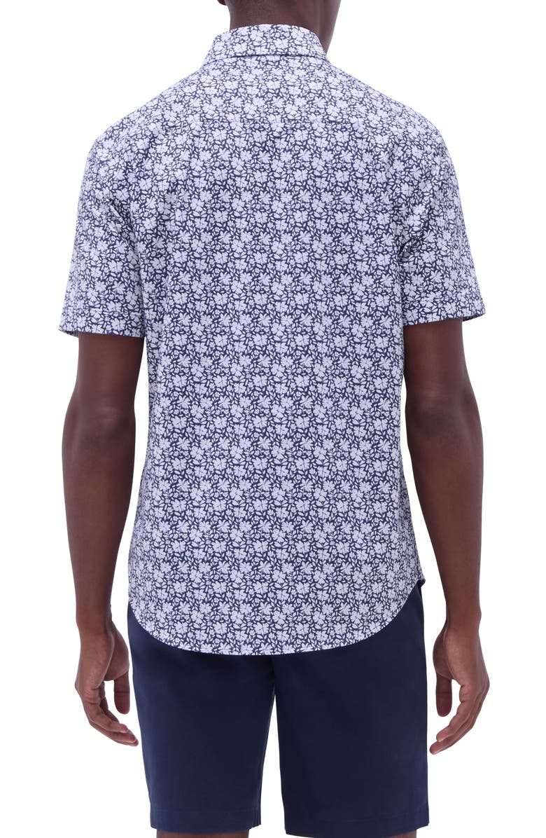 Bugatchi Miles OoohCotton<sup>®</sup> Floral Short Sleeve Button-Up Shirt, Alternate, color, Navy