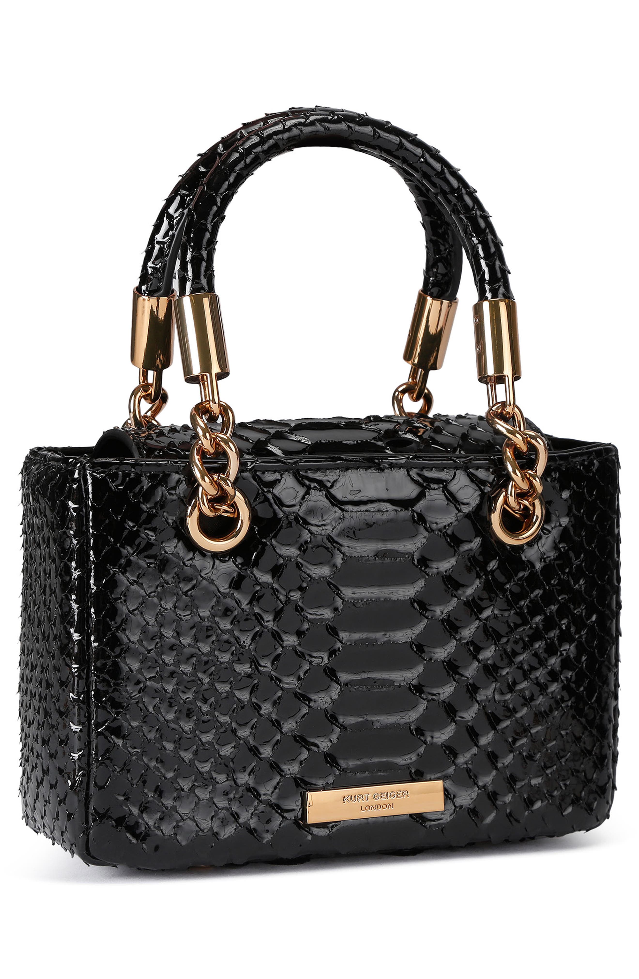 Kurt Geiger London Mini Square Kensington Croc Embossed Leather Top Handle Bag, Alternate, color, Black