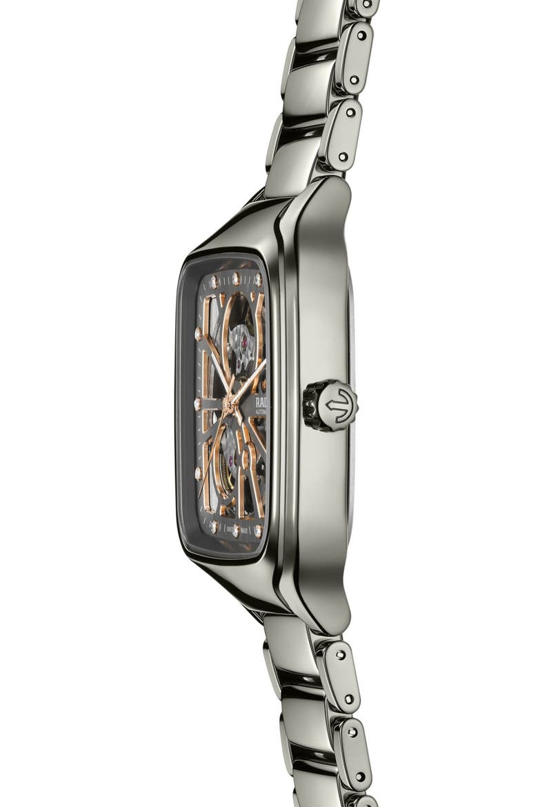 True Square Diamond Automatic Open Heart Bracelet Watch, 38mm, Alternate, color, GRAY