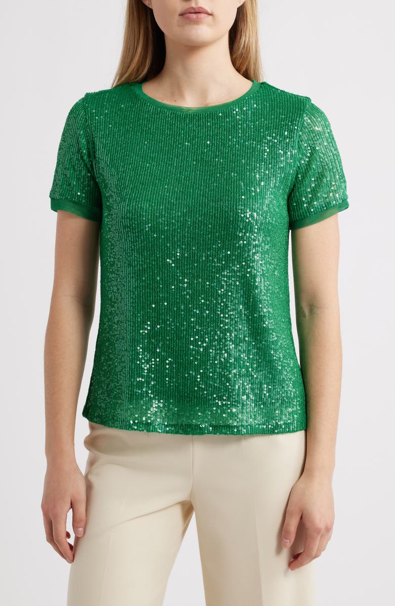 Anne Klein Sequin Mesh Top, Main, color, 