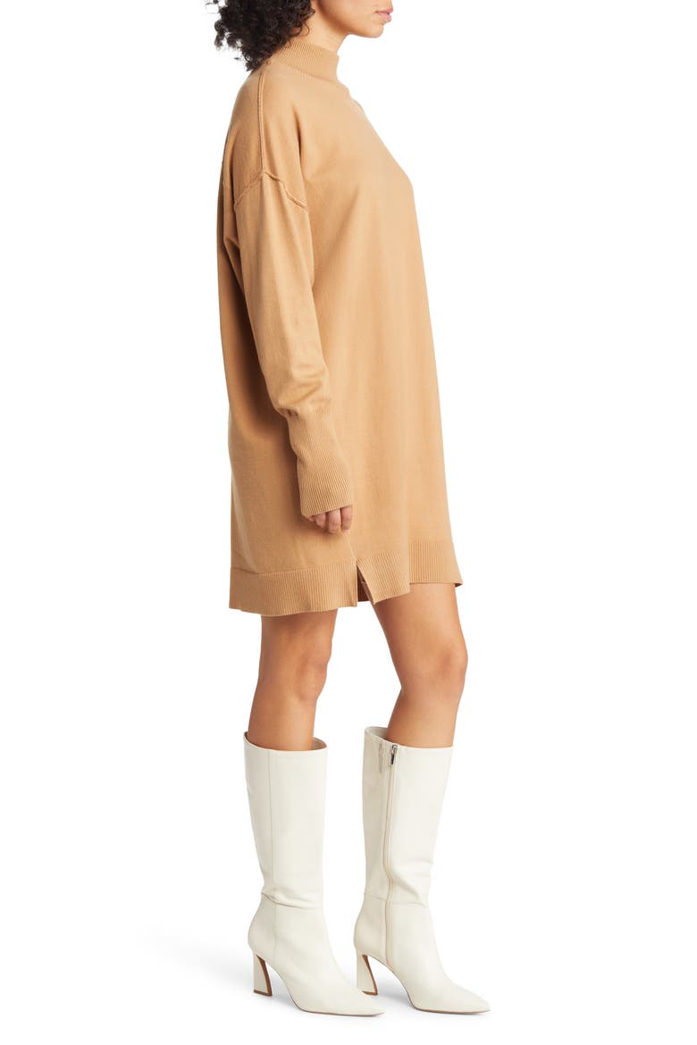Rosie Mock Neck Long Sleeve Sweater Dress, Alternate, color, CAMEL