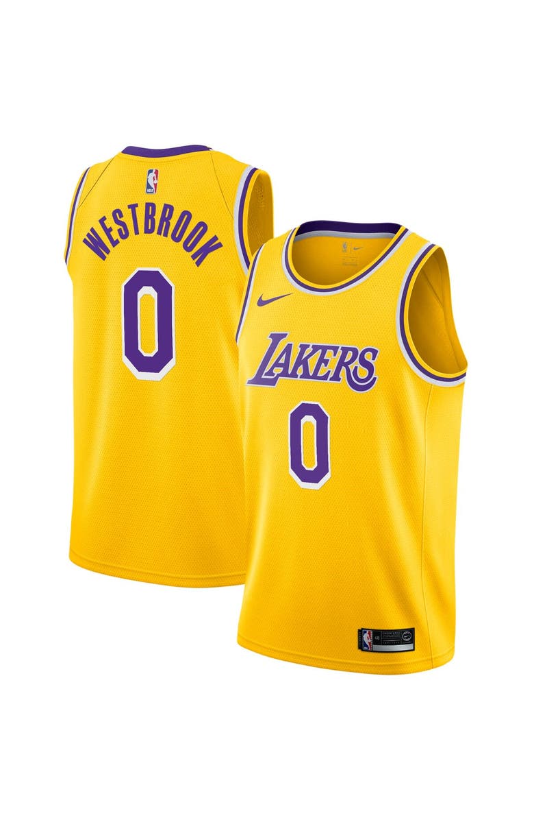 Nike Men's Nike Russell Westbrook Gold Los Angeles Lakers 2020/21 Swingman Player Jersey - Icon Edition, Main, color, 