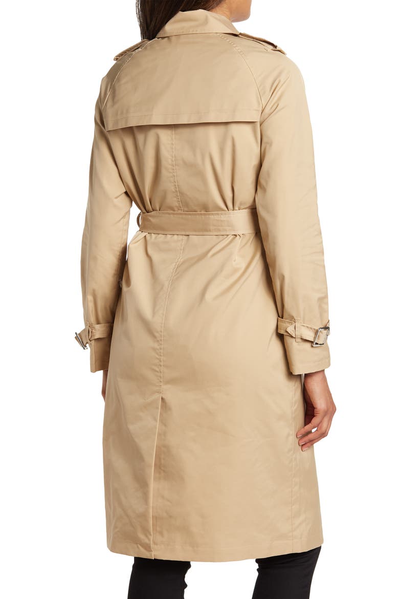 Double-Breasted Belted Rain Trench Coat, Alternate, color, KHAKI