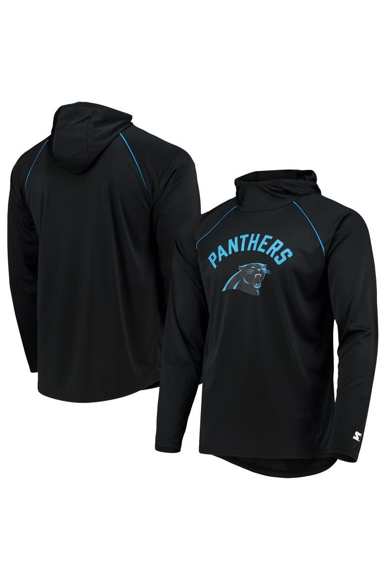 Men's Starter Black Carolina Panthers Raglan Long Sleeve Hoodie T-Shirt, Main, color, Black