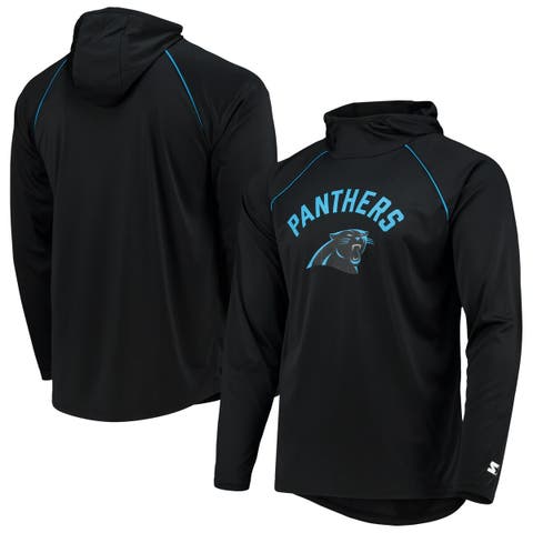 Men's Starter Black Carolina Panthers Raglan Long Sleeve Hoodie T-Shirt