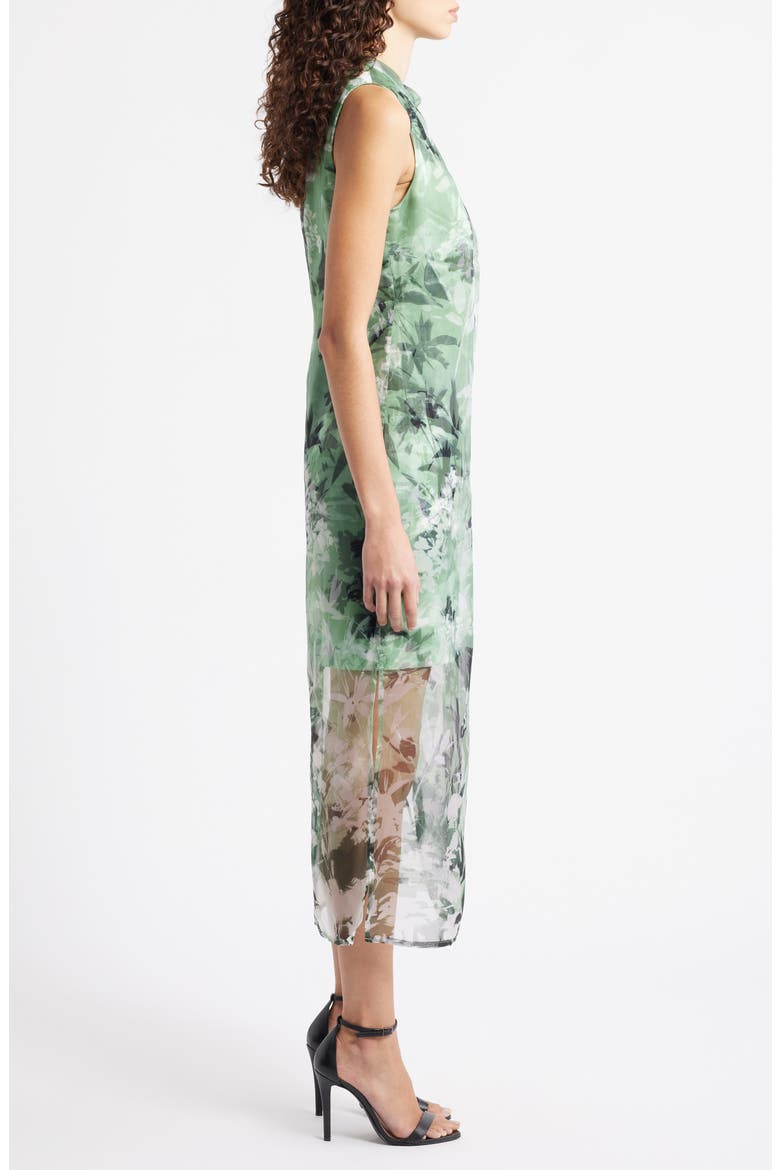 Floral Semisheer Organza Midi Dress, Alternate, color, NAVY/GREEN MULTI