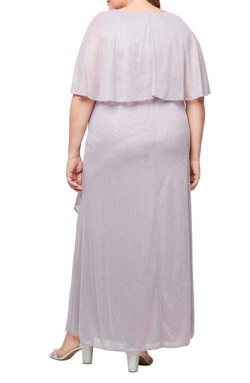 Sl Fashions Beaded Shimmer Capelet Gown In Mauve