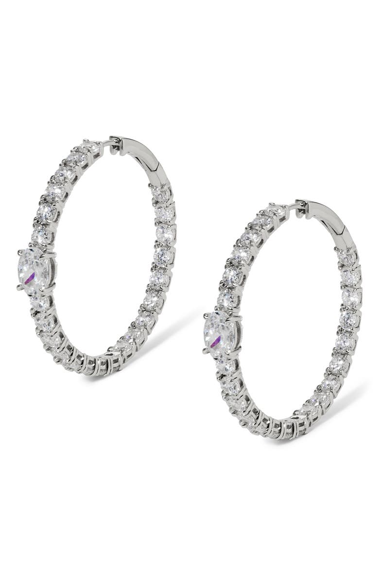 Nadri Stellar Inside Out Hoop Earrings, Main, color, Rhodium