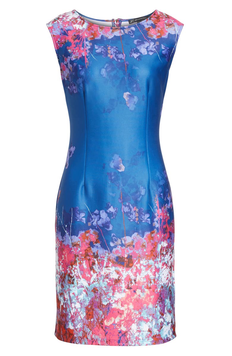 Adrianna Papell Floral Border Print Scuba Sheath Dress, Main, color,