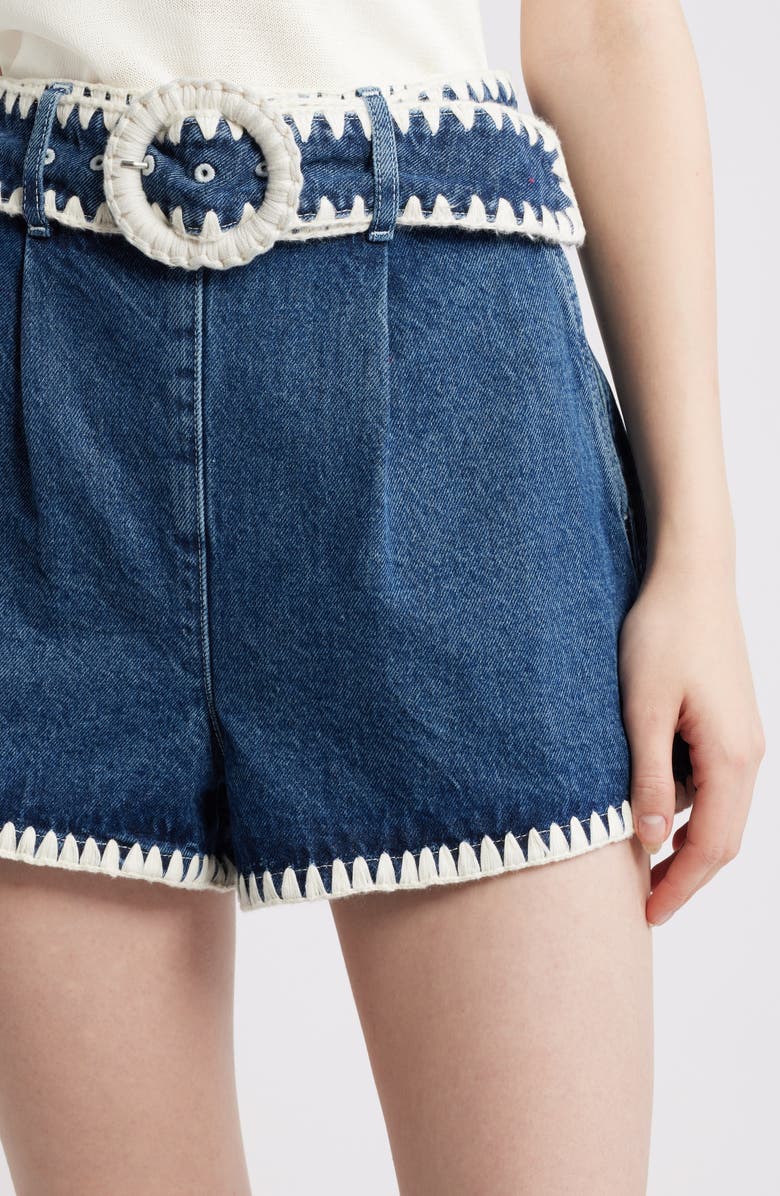 FARM Rio Embroidered Belted Denim Shorts, Alternate, color, Denim
