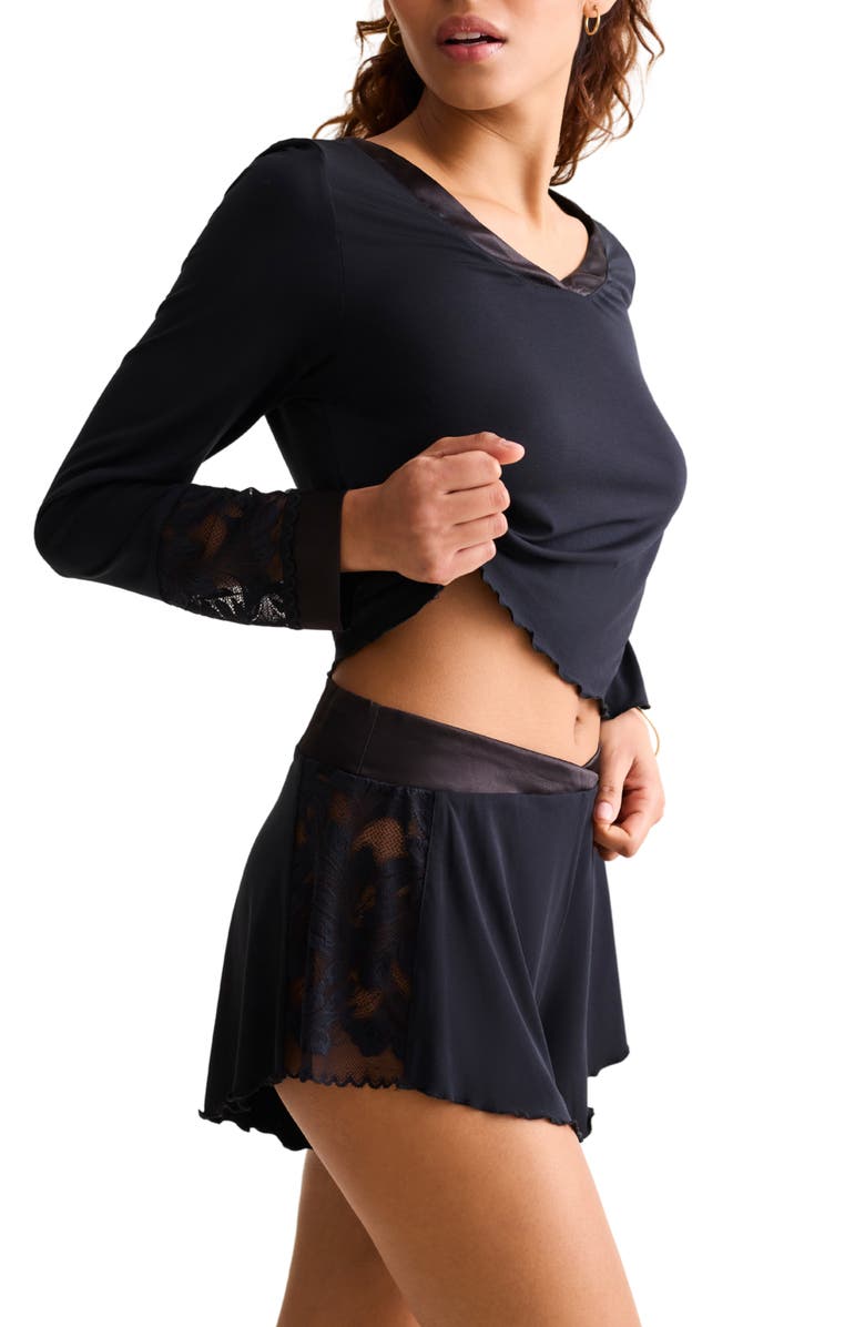 Fleur't Parisian Nights Lace Trim Short Pajamas, Alternate, color, Black