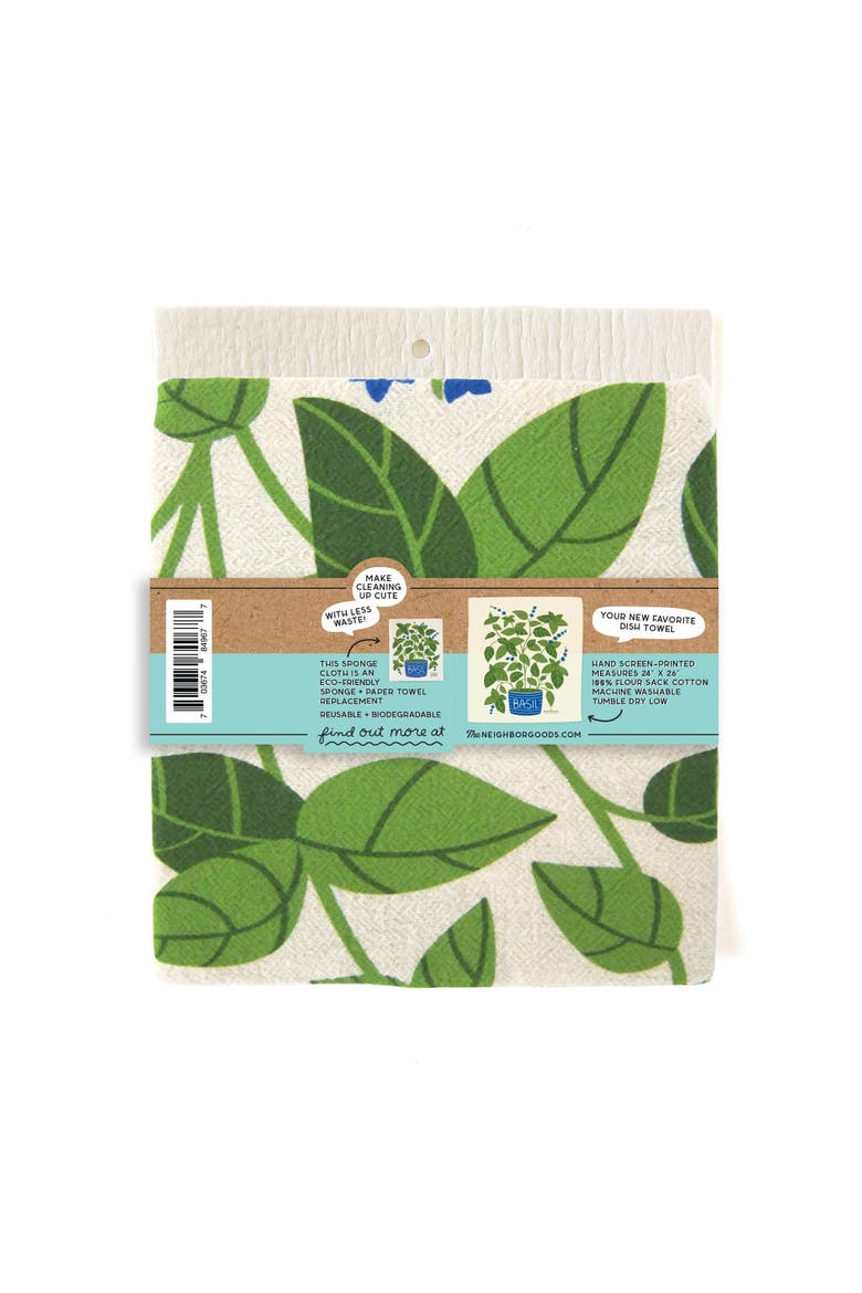 Basil Dish Towel + Sponge Cloth Gift Set, Alternate, color, Green