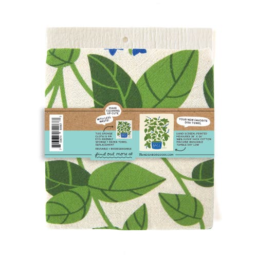 The Neighborgoods Basil Dish Towel + Sponge Cloth Gift Set In Multi