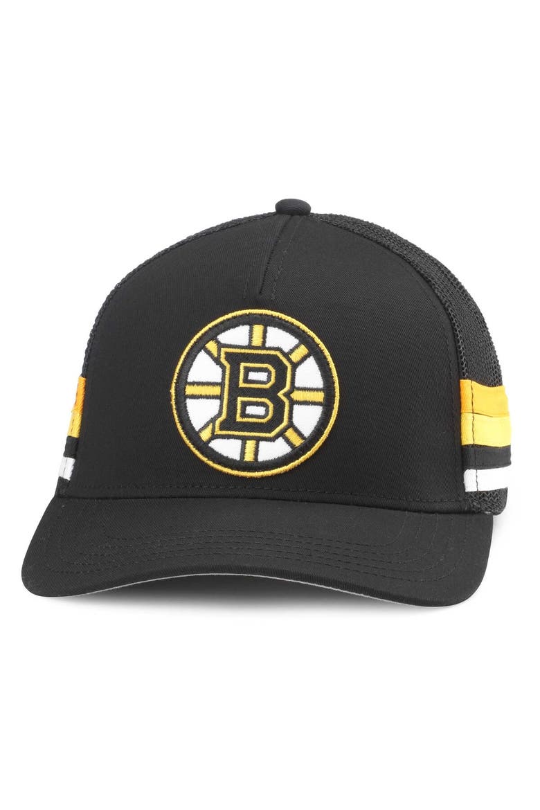 Men's American Needle Black Boston Bruins HotFoot Stripes Trucker Adjustable Hat, Main, color, Black