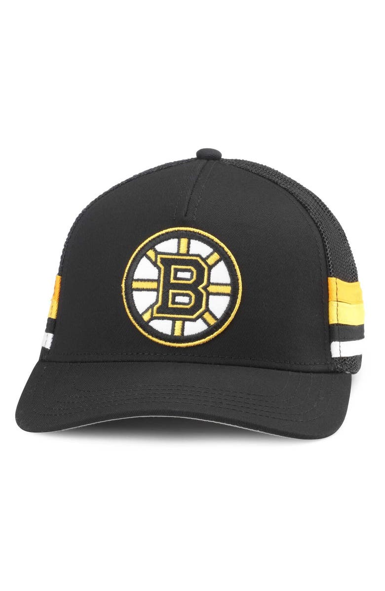 American Needle Men's American Needle Black Boston Bruins HotFoot Stripes Trucker Adjustable Hat, Main, color, Black