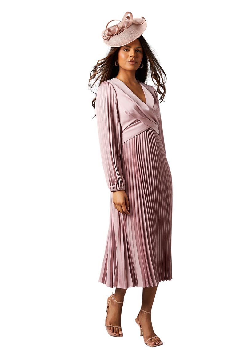 Petite Pleat Skirt Midi Dress, Main, color, Antique Rose