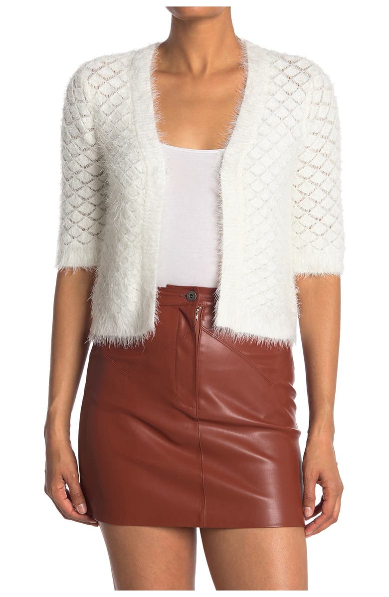 BB Dakota by Steve Madden Take The Plunge Eyelash Lace Scalloped Cropped Cardigan, Alternate, color,