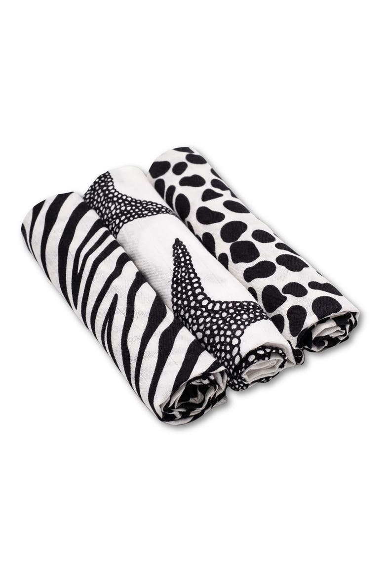 3-Pack Animal Sensory Organic Cotton Muslin Blankets, Main, color, ANIMAL PRINT MIXED