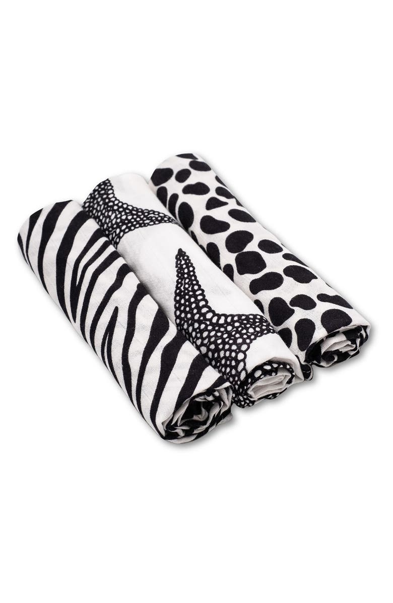 ETTA LOVES 3-Pack Animal Sensory Organic Cotton Muslin Blankets, Main, color, Animal Print Mixed